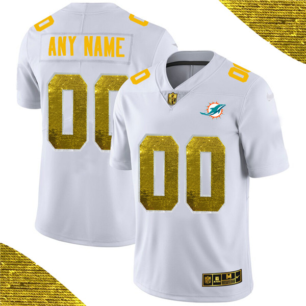 Men's Miami Dolphins ACTIVE PLAYER White Custom Gold Fashion Edition Limited Stitched NFL Jersey - Click Image to Close